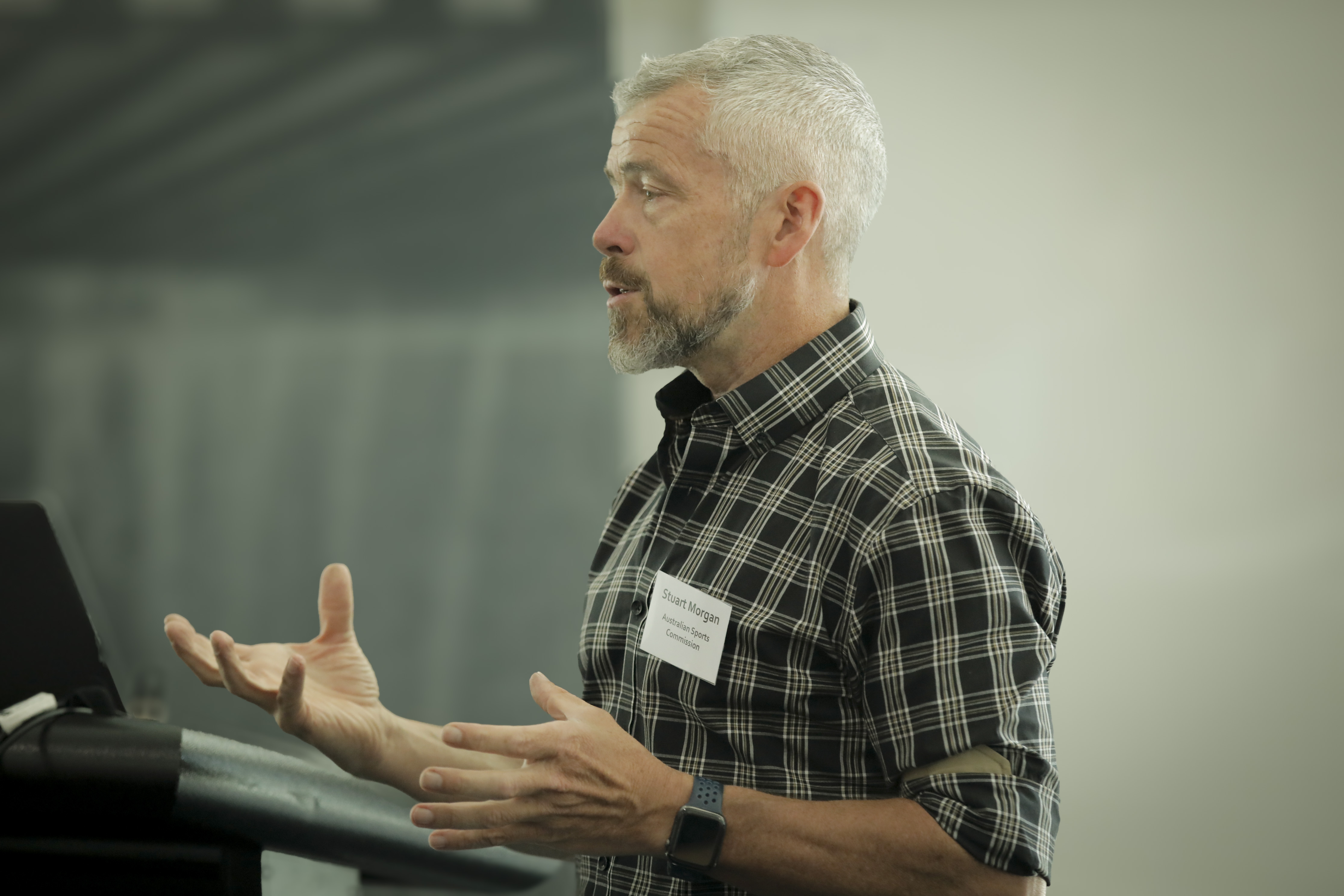 Dr Stuart Morgan presenting at the Responsible AI in Sport Workshop at the AIS.