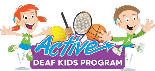 Two cartoon children with the words 'Active deaf kids program