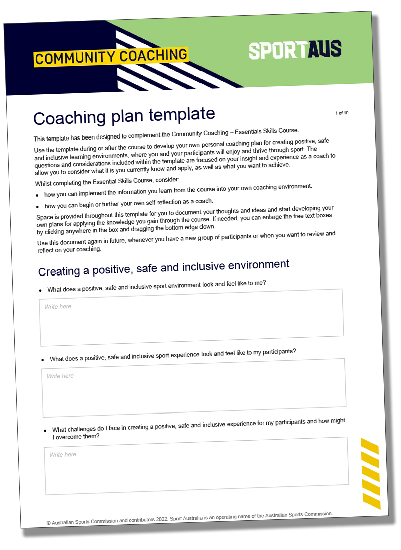 screen shot of the Coaching Plan Template word document