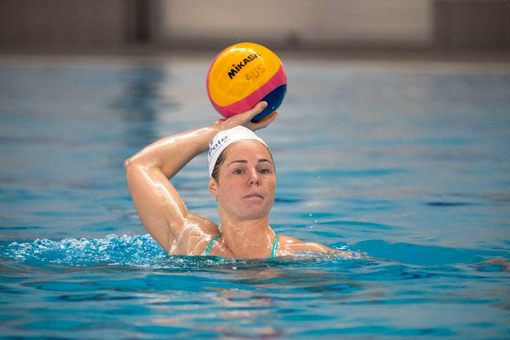 The Aussie Stingers Water Polo team trains at the AIS