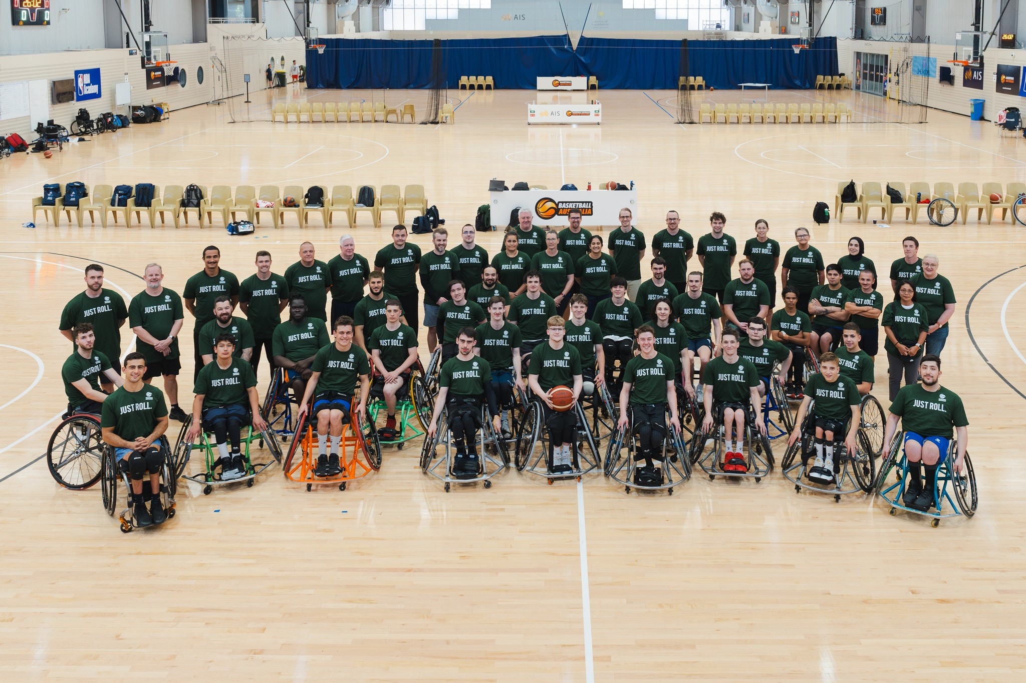 Australian u23 basketball team group photo at AIS court.