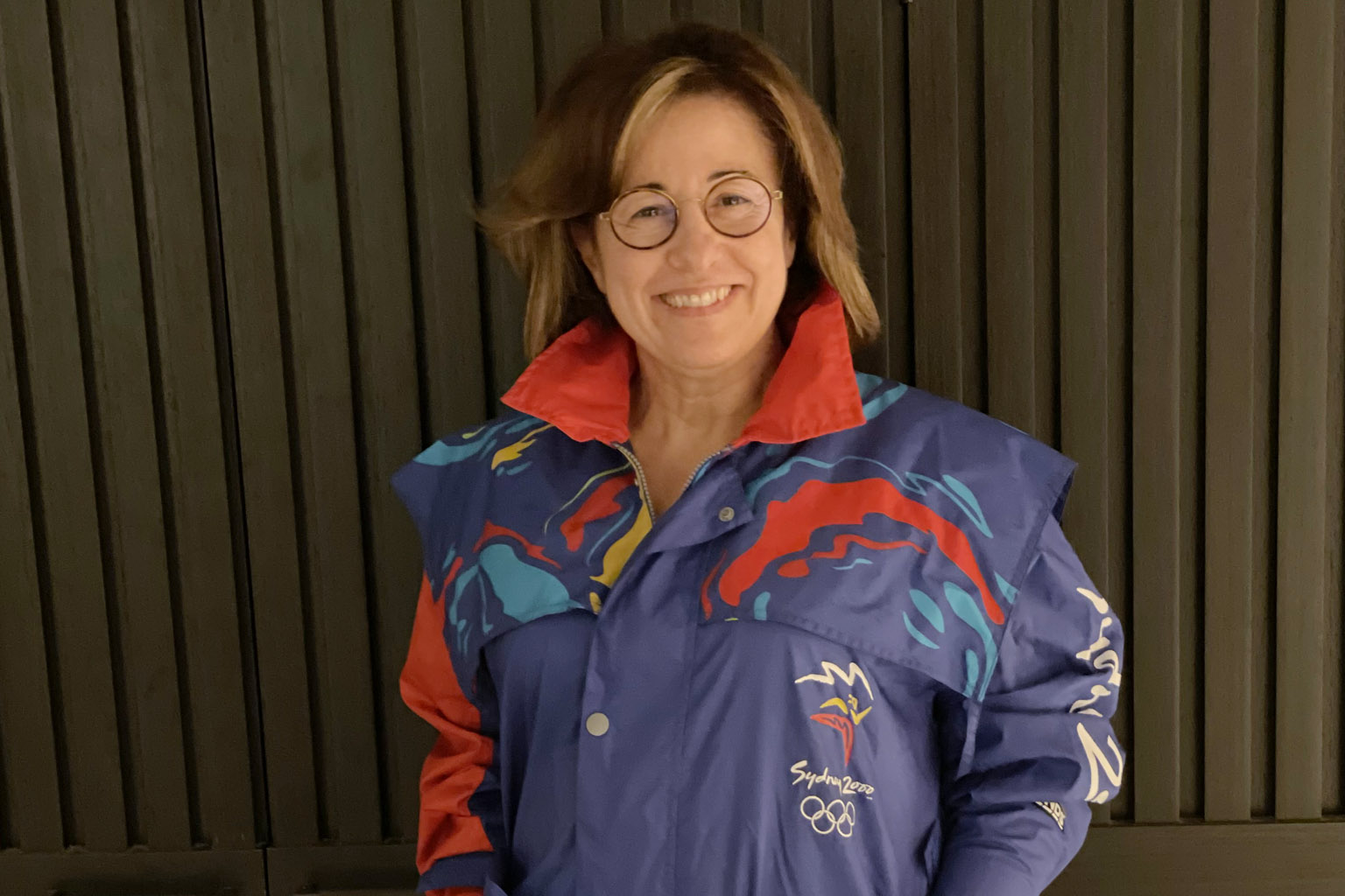 Josephine Sukkar wears her father's Sydney 2000 Olympic Games volunteer jacket.