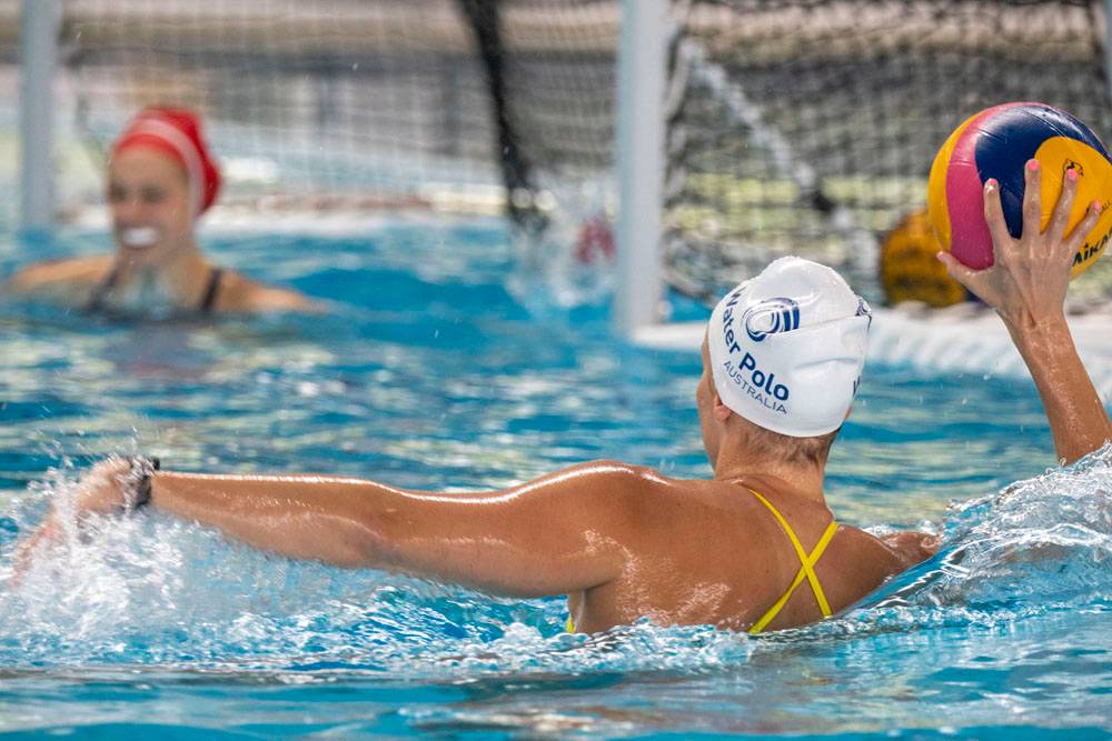 The Aussie Stingers Water Polo team trains at the AIS